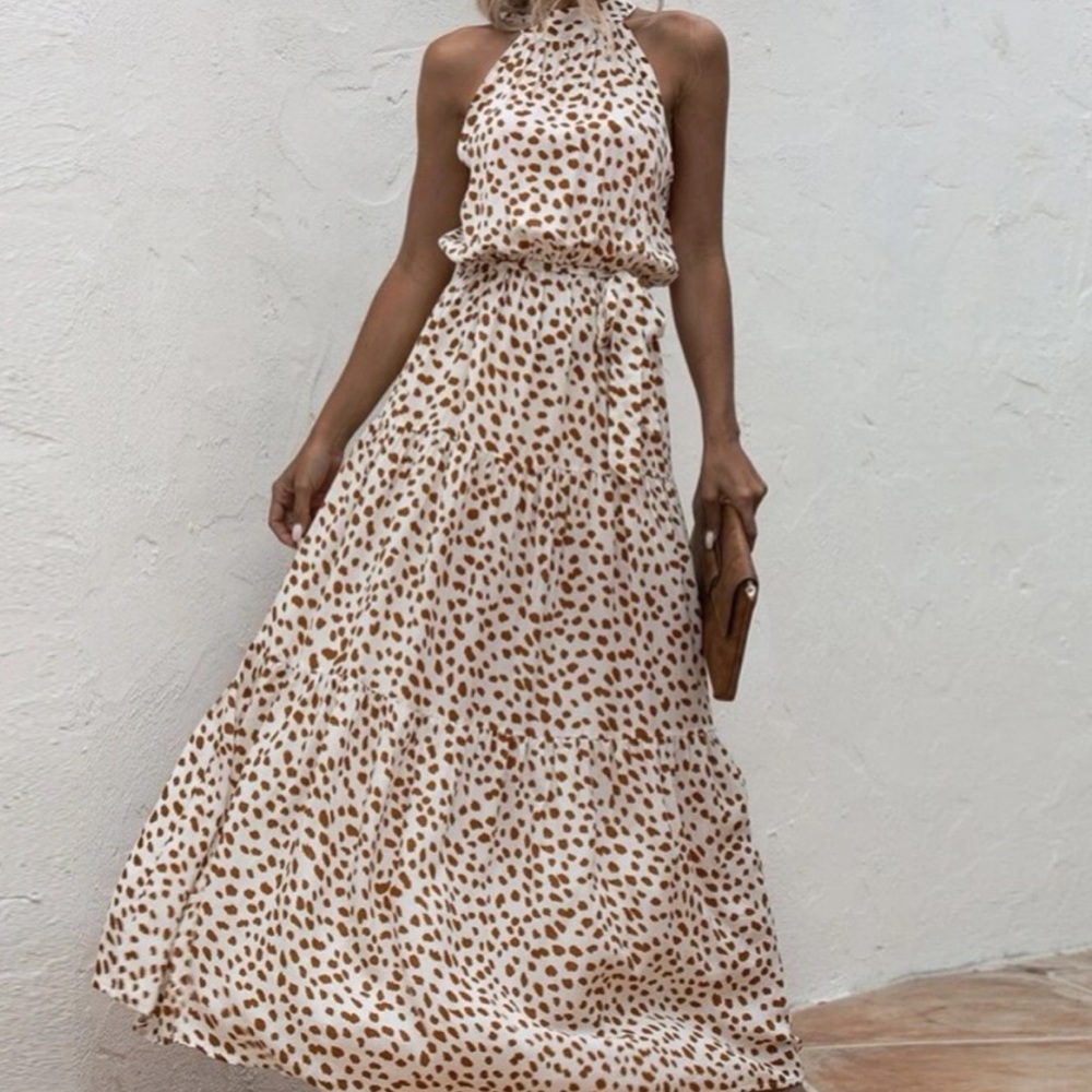 Boho polka dot belted layer ruffle halter dress LAST FEW - Picture 7 of 8